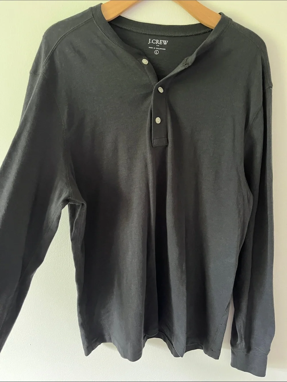 J. Crew Dark Grey Long-Sleeve Henley Shirt 100% Cotton